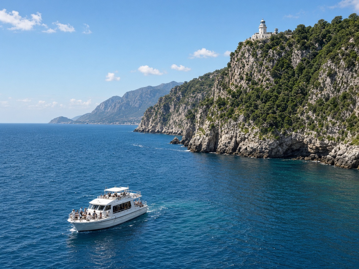 Bateau d'excursion longeant les falaises de Béjaïa