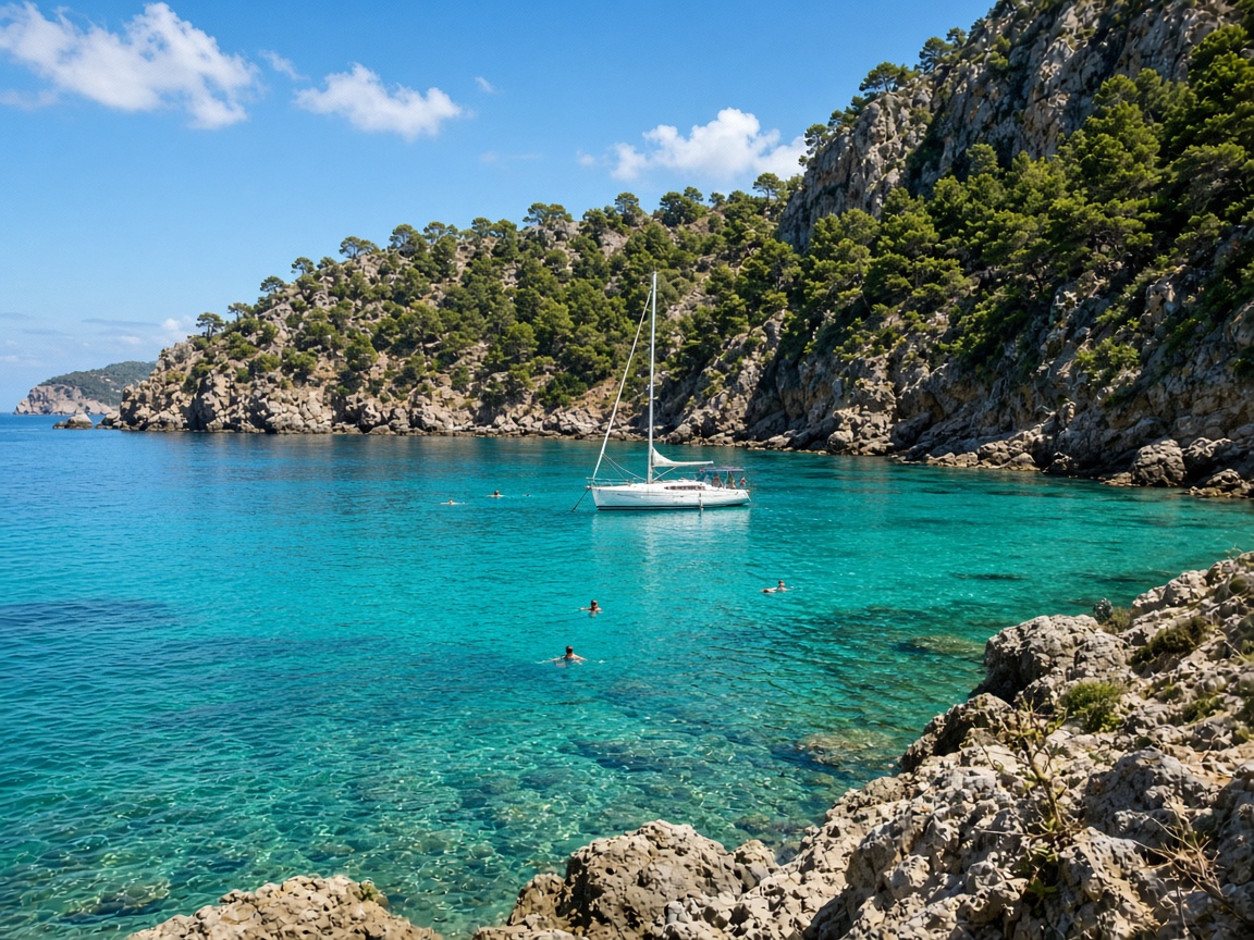 Voilier dans une crique turquoise à Béjaïa